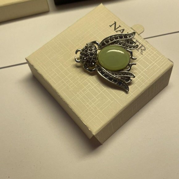 Napier Costume Jewelry Brooch Silver Tone Green Beetle Bug Rhinestone Insect - Picture 4 of 11